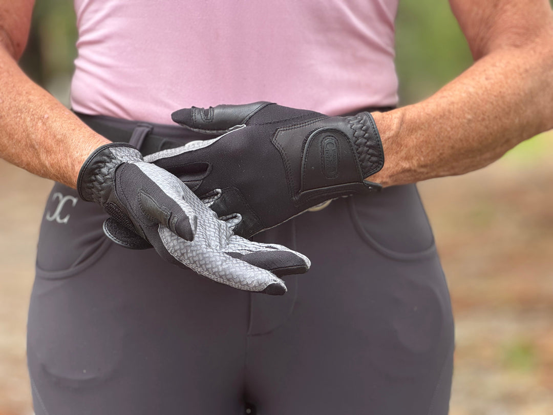 Oil-Tac Copper Tech™️ Leather Premium Riding Glove in Black CorrectConnect