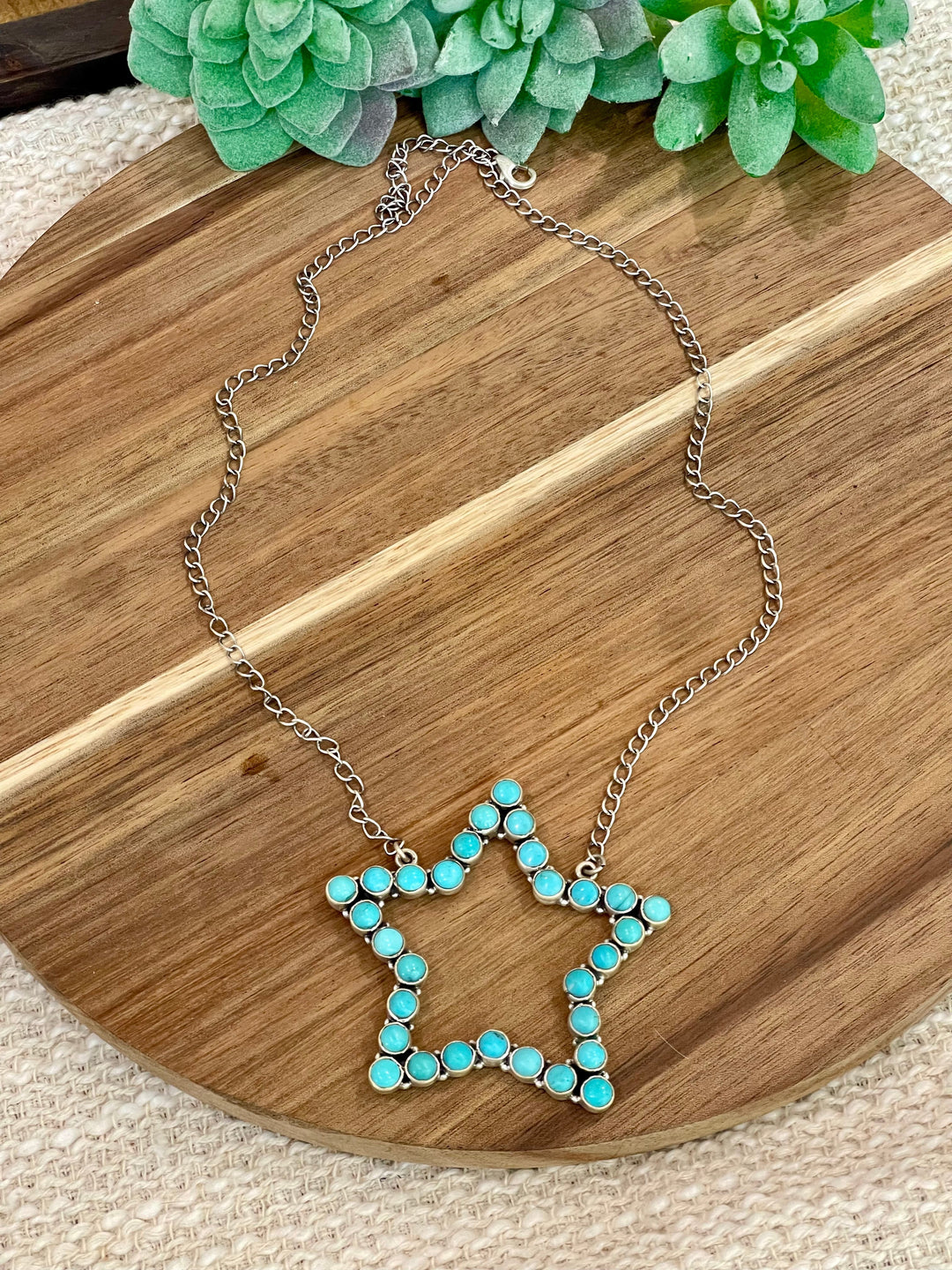 Handmade Sterling Silver & Turquoise Star Necklace Nizhoni Traders LLC