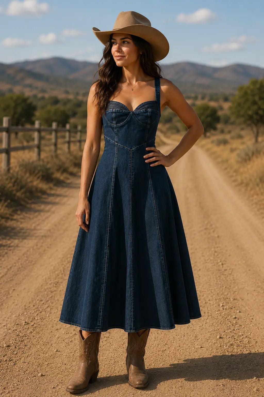 WESTERN CHARM DENIM MIDI DRESS L FLYING TOMATO INDIGO DENIM / L