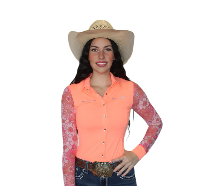 AeroTEQ Wildflower Fever Mesh Pearl Snap Rodeo Shirt