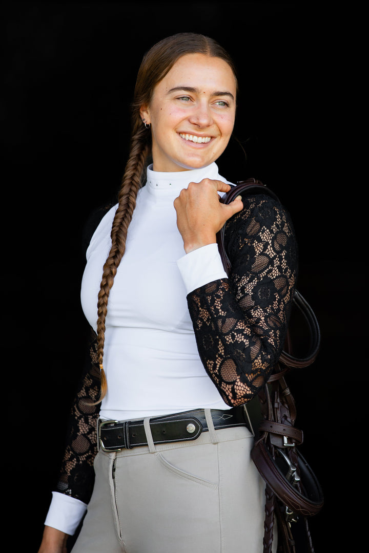 White w/ Black Full Lace Long Sleeve Riding Shirt
