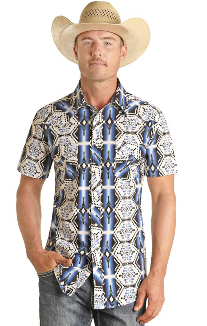 Rock & Roll Denim Mens Modern Fit Aztec Snap Shirt