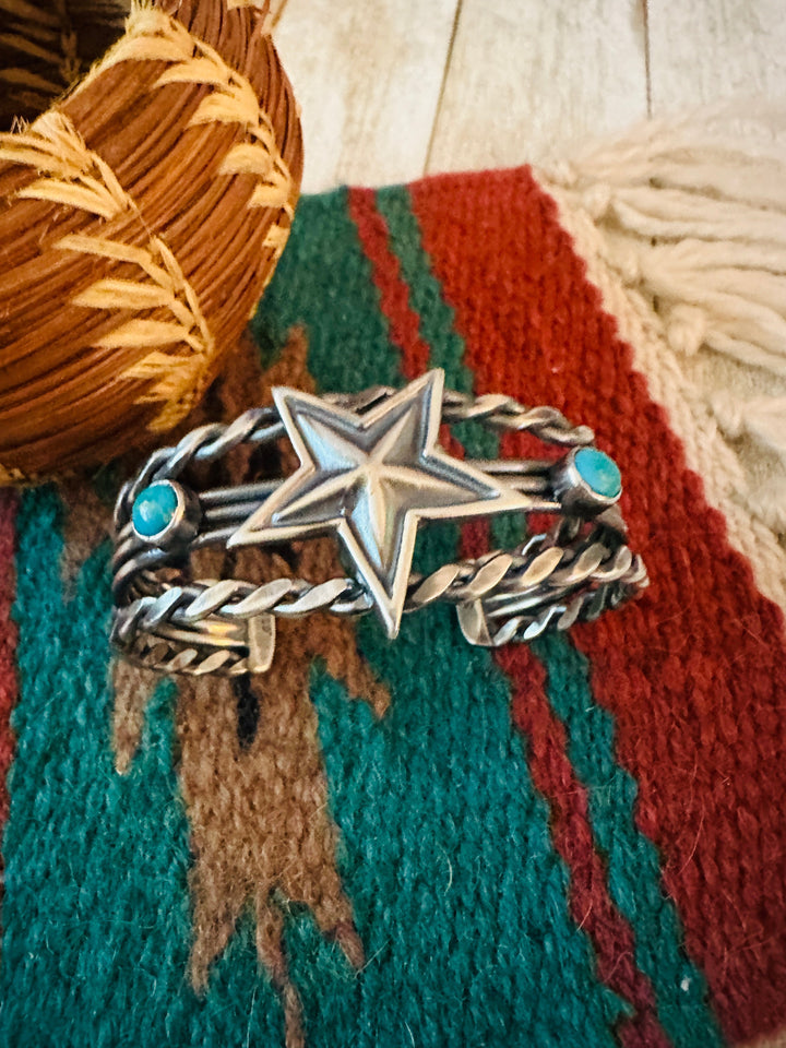 Handcrafted Sterling Silver & Turquoise Star Cuff Bracelet Nizhoni Traders LLC