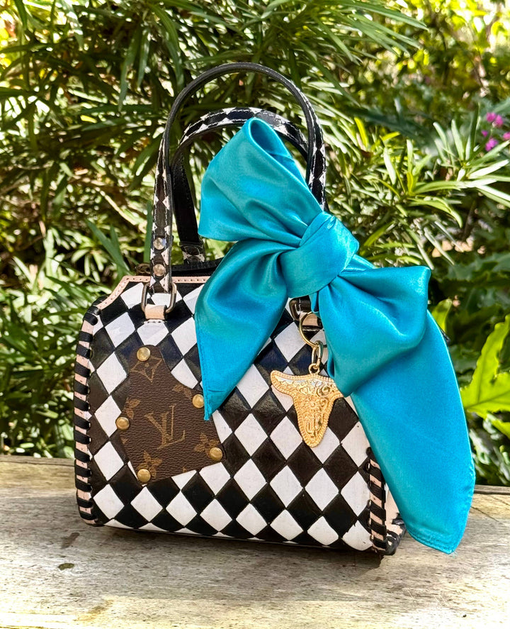 Upcycled LV Black White Checkered Speedy Bag Western Rodeo