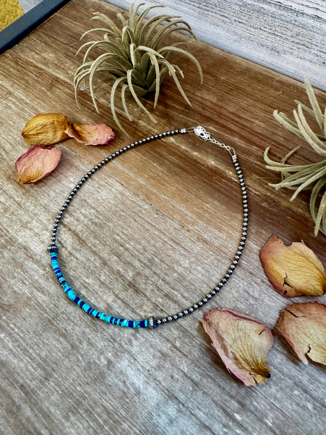 Lapis & Turquoise Heishi Choker – 14" Sterling Silver Beads The Bijoux FAB Jewelry