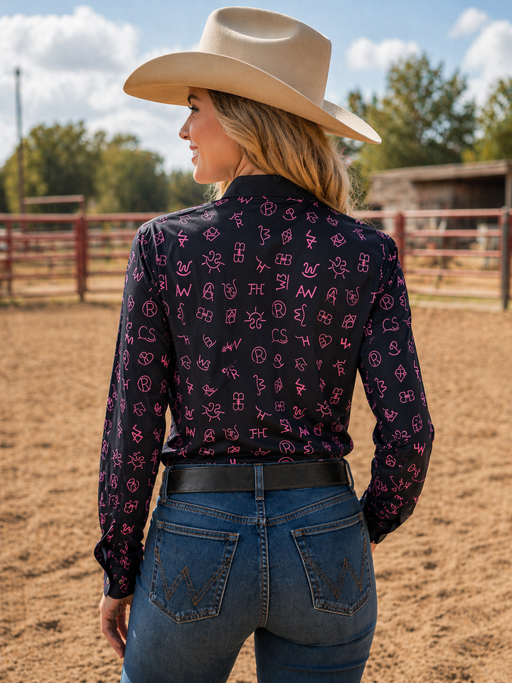 Neon Spur Brand Babe Quarter Button Pullover Rodeo Shirt Blouse