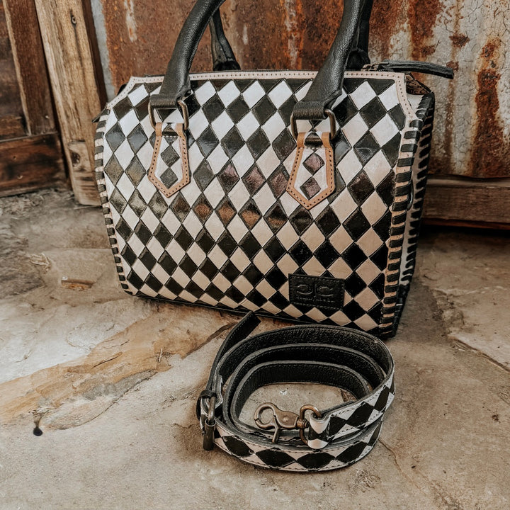 Black Cherry Checkered Speedy Bag -Genuine Leather