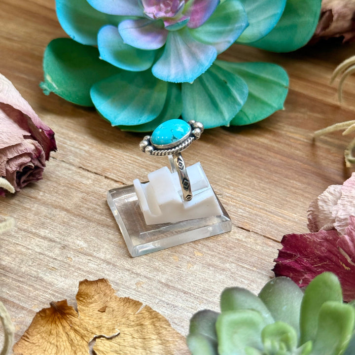 Sterling Silver Kingman Turquoise Medicine Man Eye Stamped Stacking Ring by Jason Ogg