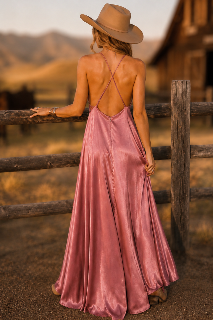 A solid satin maxi dress-ID18908 FLYING TOMATO