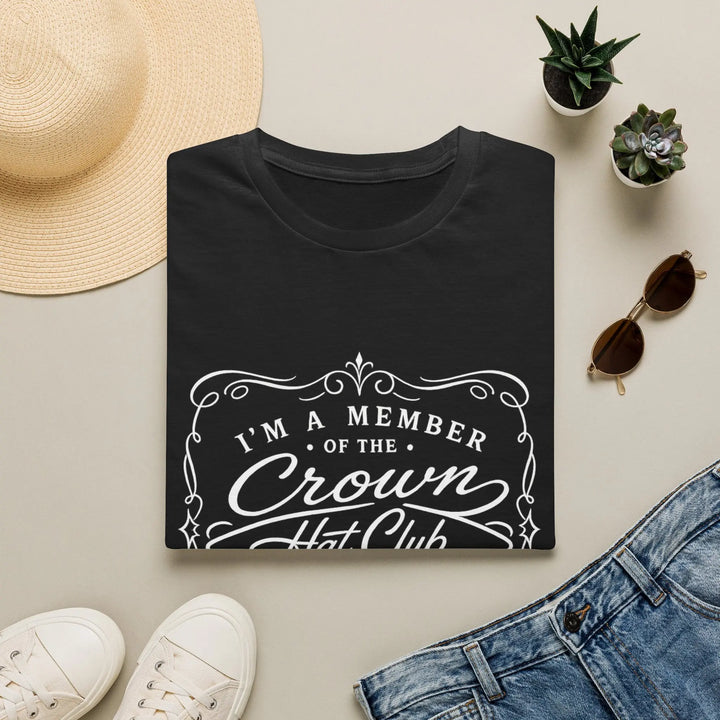 Crown Hat Club T-Shirt — “I’m a Member of the Crown Hat Club” Vintage Badge Tee Printify