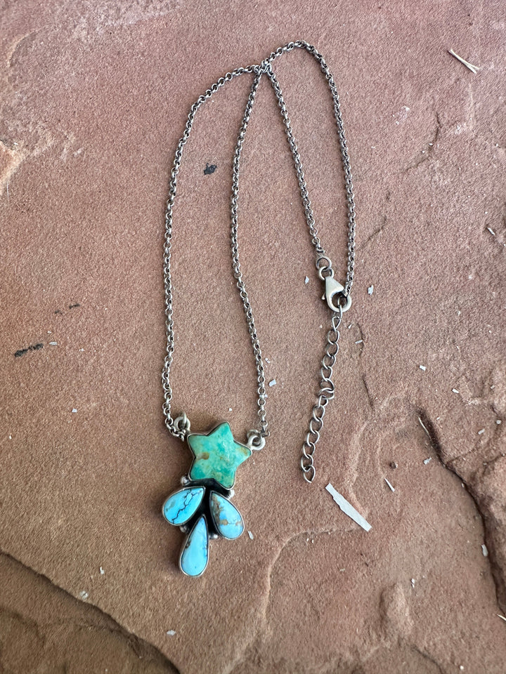 Handmade Sterling Silver, Turquoise & Golden Hills Turquoise STAR Necklace Signed Nizhoni Nizhoni Traders LLC