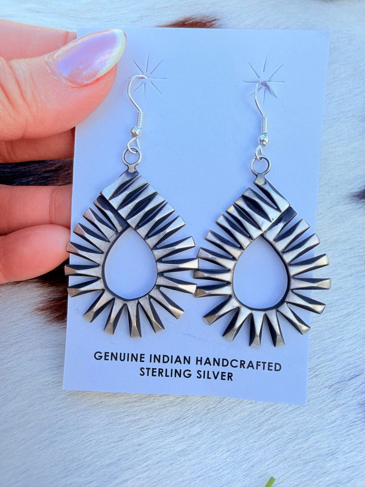 Handcrafted Beth Dutton Collection Sterling Silver Dangle Earrings Nizhoni Traders LLC