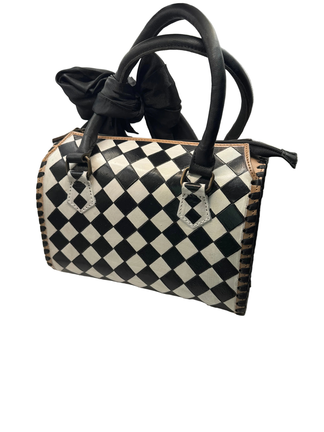Black Cherry Checkered Speedy Bag -Genuine Leather