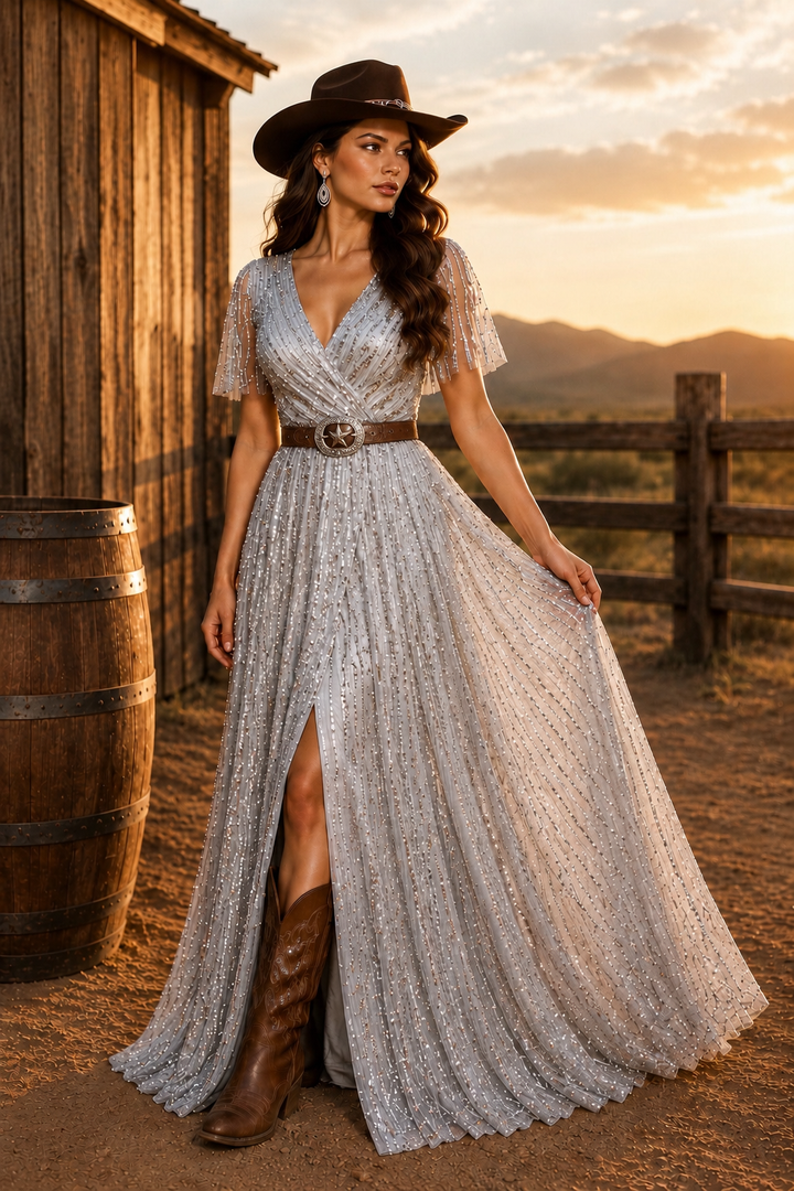 Sequin Embellished A-Line Dress Tux-USA®