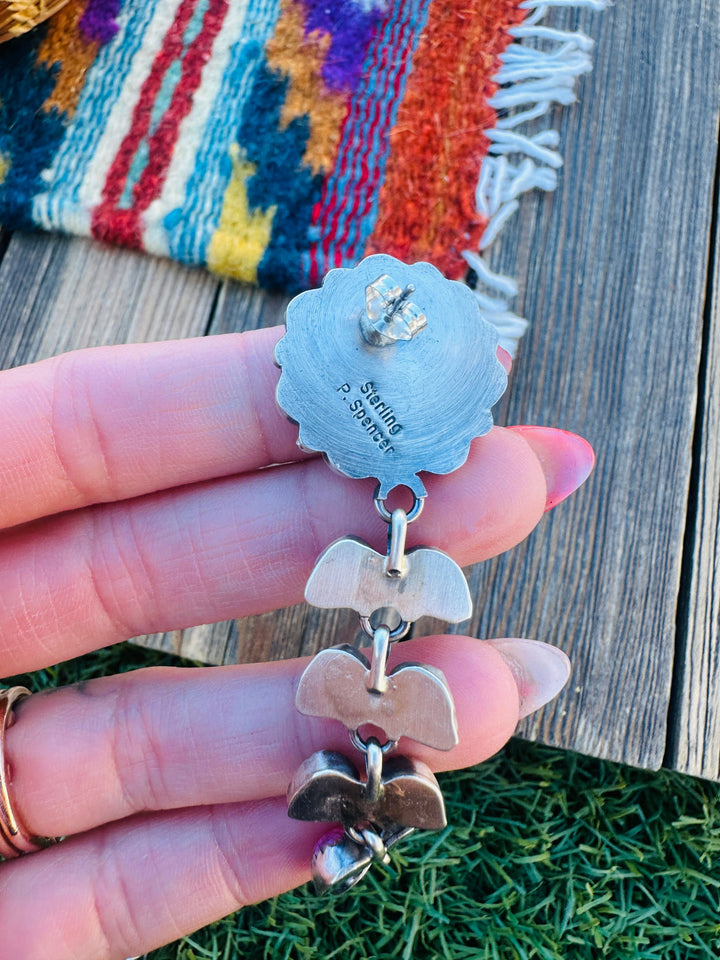 Handcrafted Cotton Candy Turquoise & Sterling Silver Cluster Dangle Earrings by Pearlene Spencer