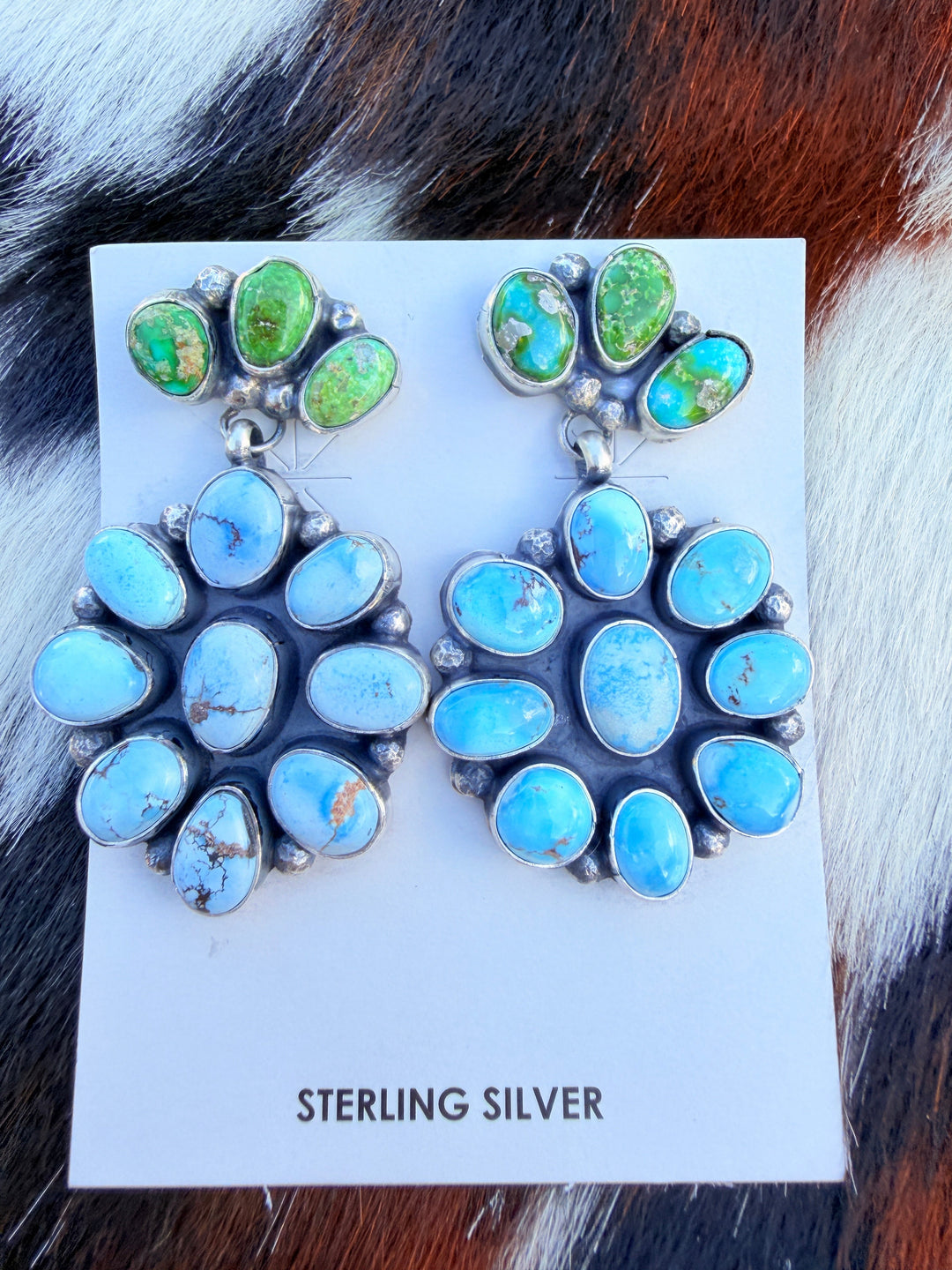 Handcrafted Multi Turquoise & Sterling Silver Cluster Dangle Earrings Nizhoni Traders LLC