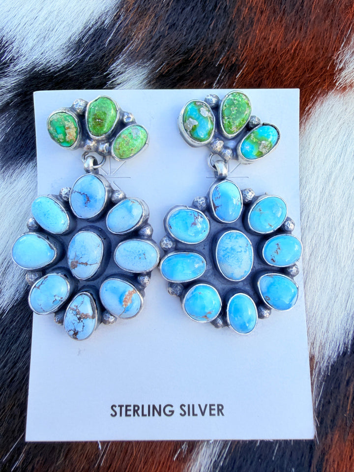 Handcrafted Multi Turquoise & Sterling Silver Cluster Dangle Earrings Nizhoni Traders LLC