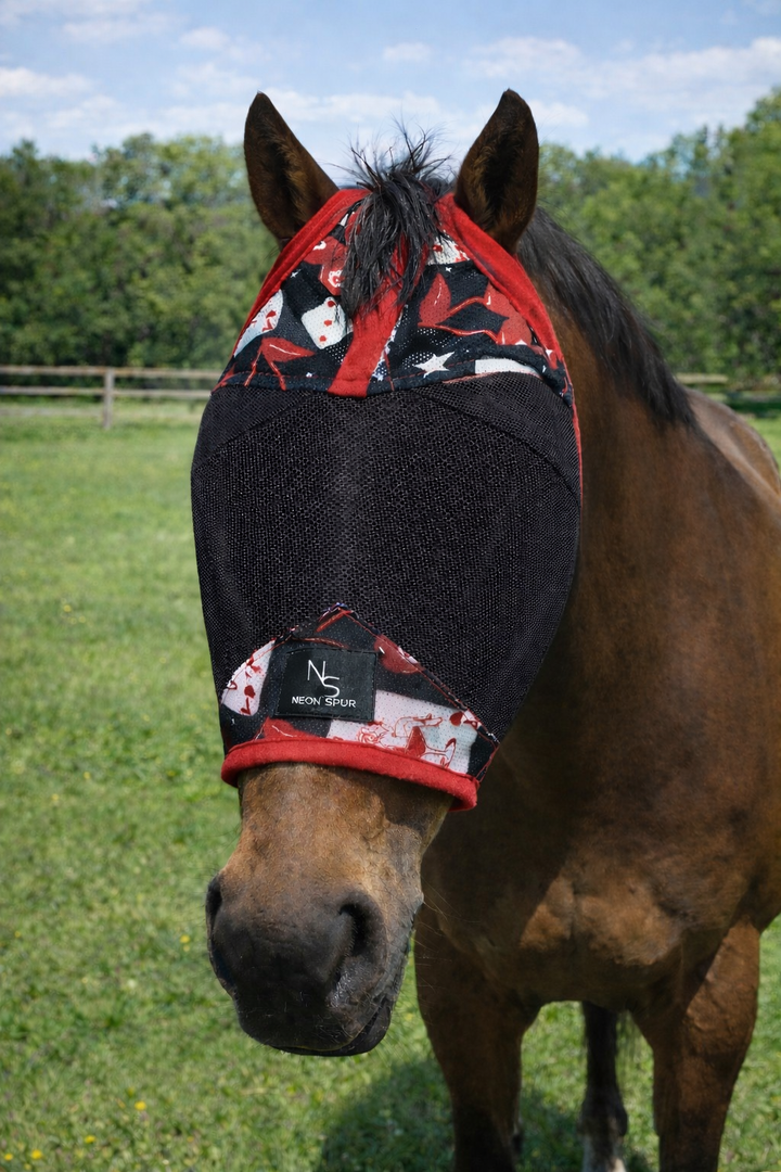 Card Room Cowgirl Horse Fly Mask  -Black