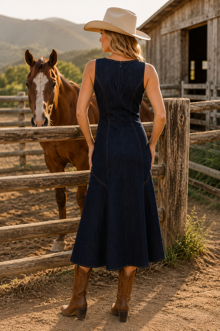 Chelsea Denim Midi Dress Flying Tomato