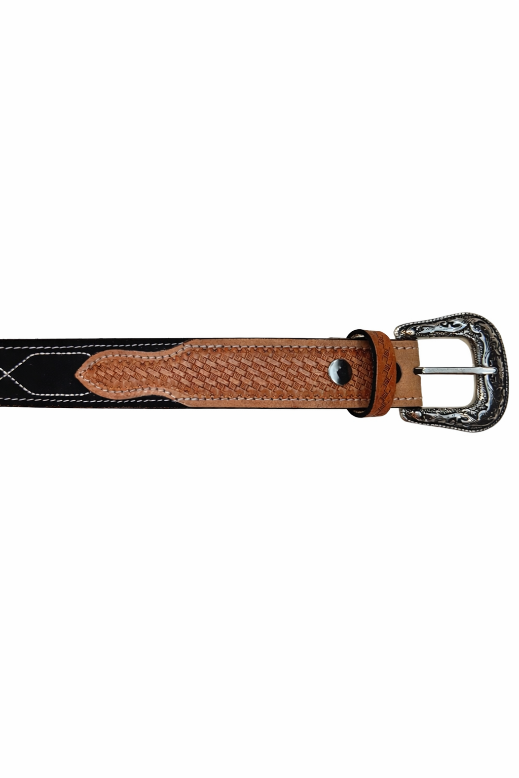 Western Stitch Genuine Suede & Hand Tooled Leather Belt -Dark Brown Neon Spur