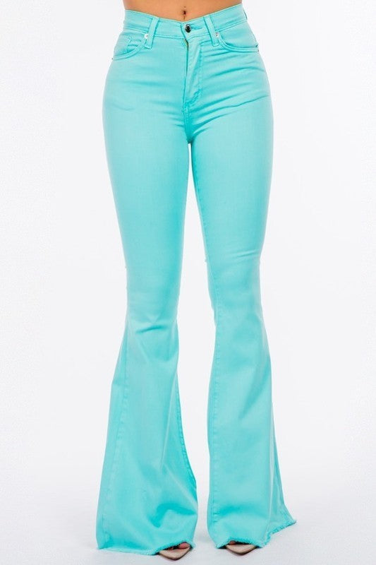 Turquoise Bell Bottom Jeans - Inseam 32"