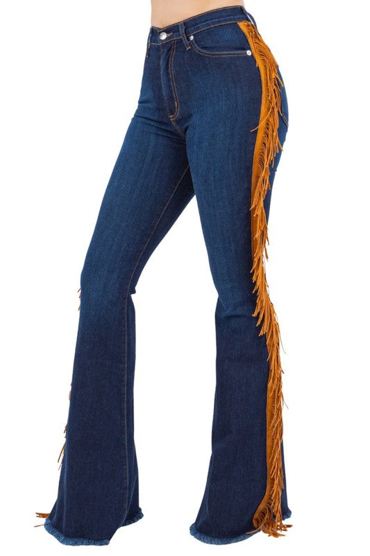 Dark Blue Fringe Bell Bottoms -30” Inseam