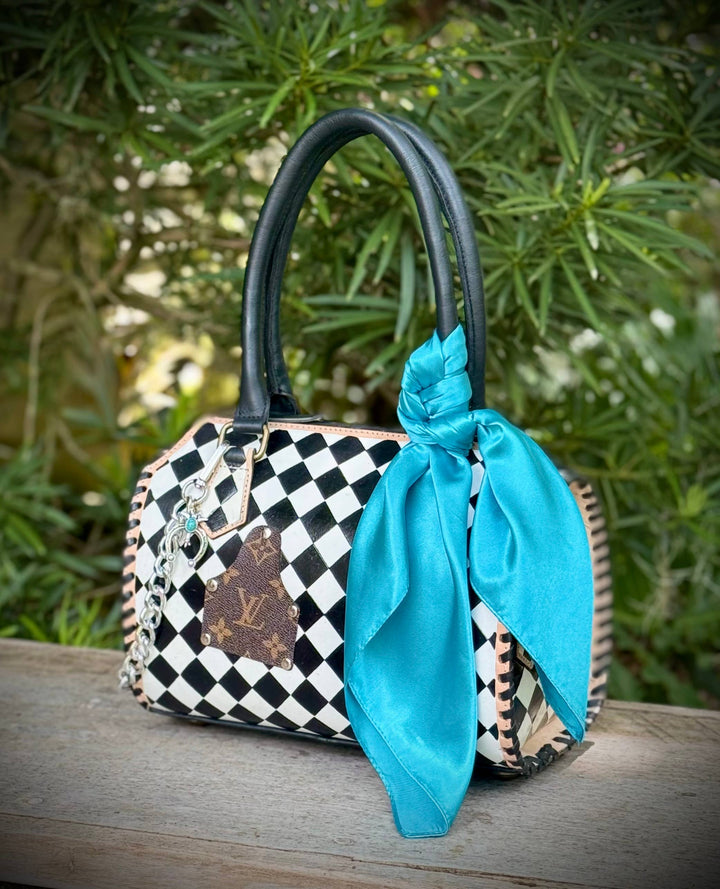 Upcycled LV Black & White Checkered Leather Speedy Bag Southern Junkie Gypsy Boutique