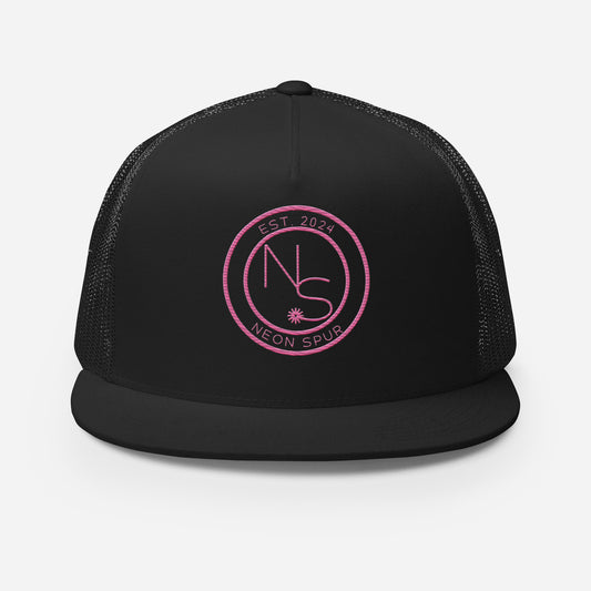 Pink Neon Spur Embroidered Logo Flat Bill Trucker Hat