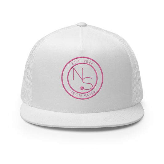 Neon Spur Embroidered Pink Logo Flat Bill Trucker Hat