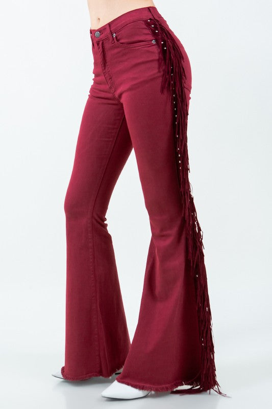 Texas Sun Fringe Bell Bottom Wine- 32” Inseam