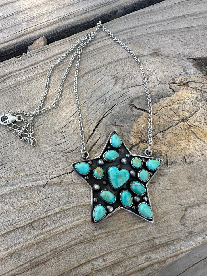Handmade Sterling Silver & Turquoise Star Necklace Nizhoni Traders LLC