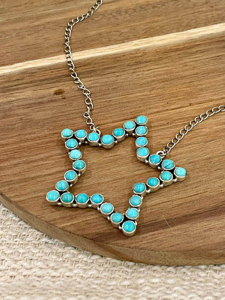 Handmade Sterling Silver & Turquoise Star Necklace Nizhoni Traders LLC