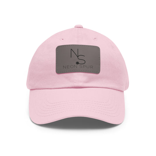 Dad Hat w/ Rectangle Grey Neon Spur Vegan Leather Patch