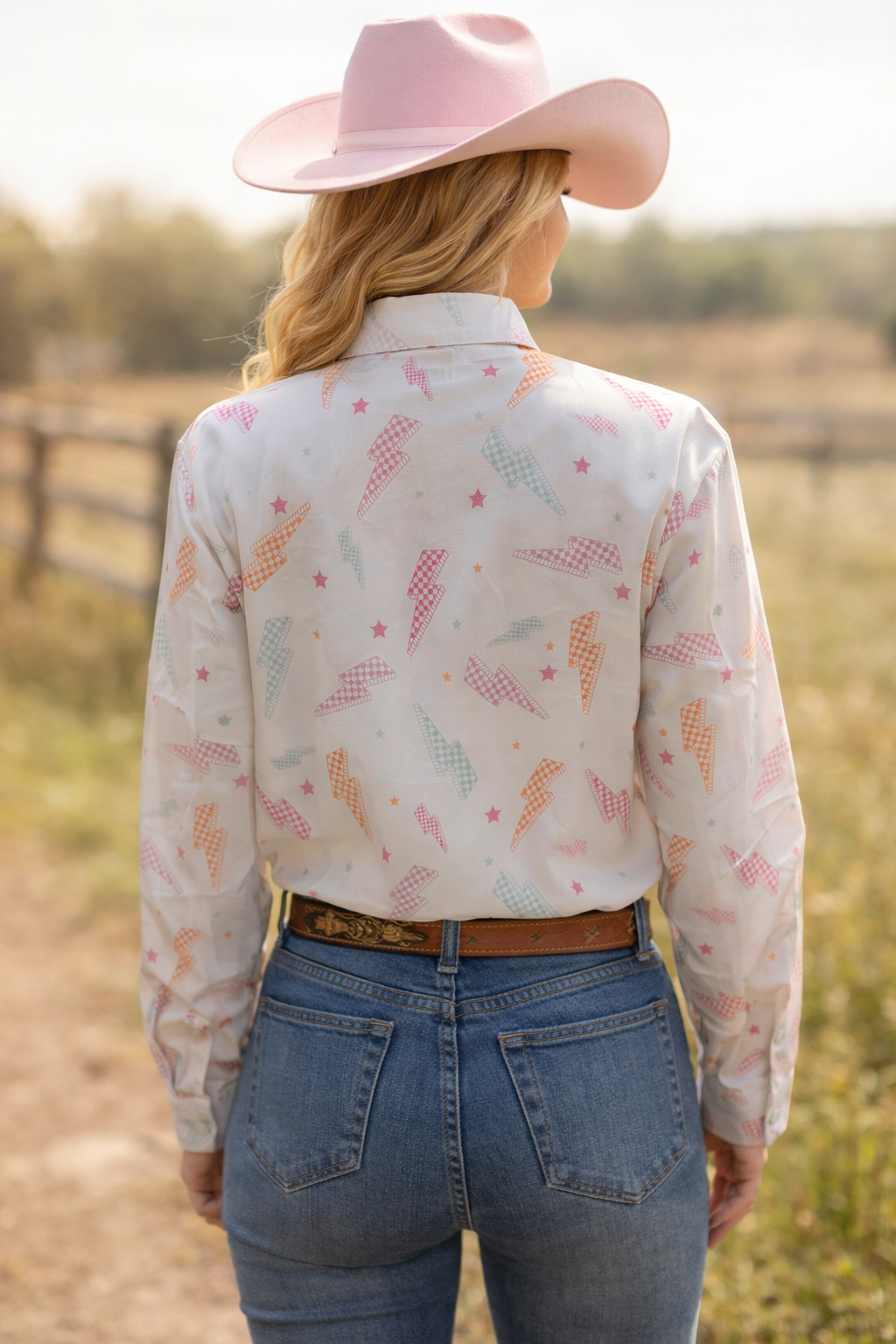 Plaid Lightning Button-Up Rodeo Shirt Blouse