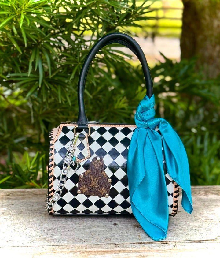 Upcycled LV Black & White Checkered Leather Speedy Bag Southern Junkie Gypsy Boutique