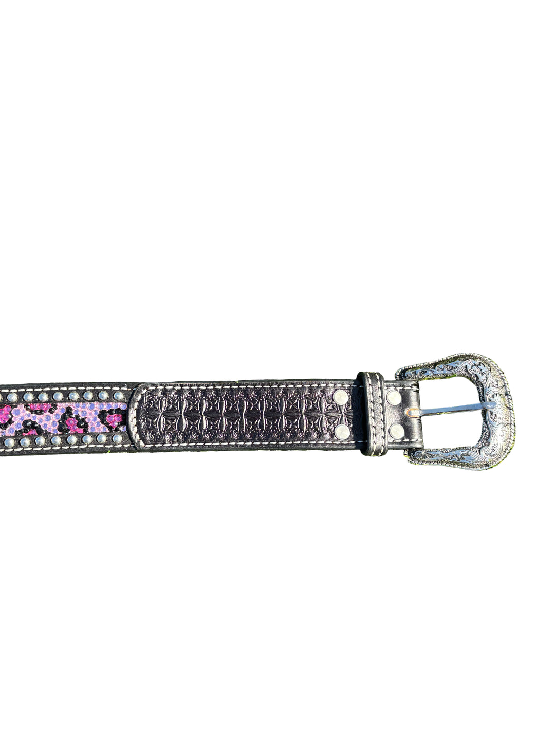 Catty Cowgirl Crystal Tooled Leather Belt