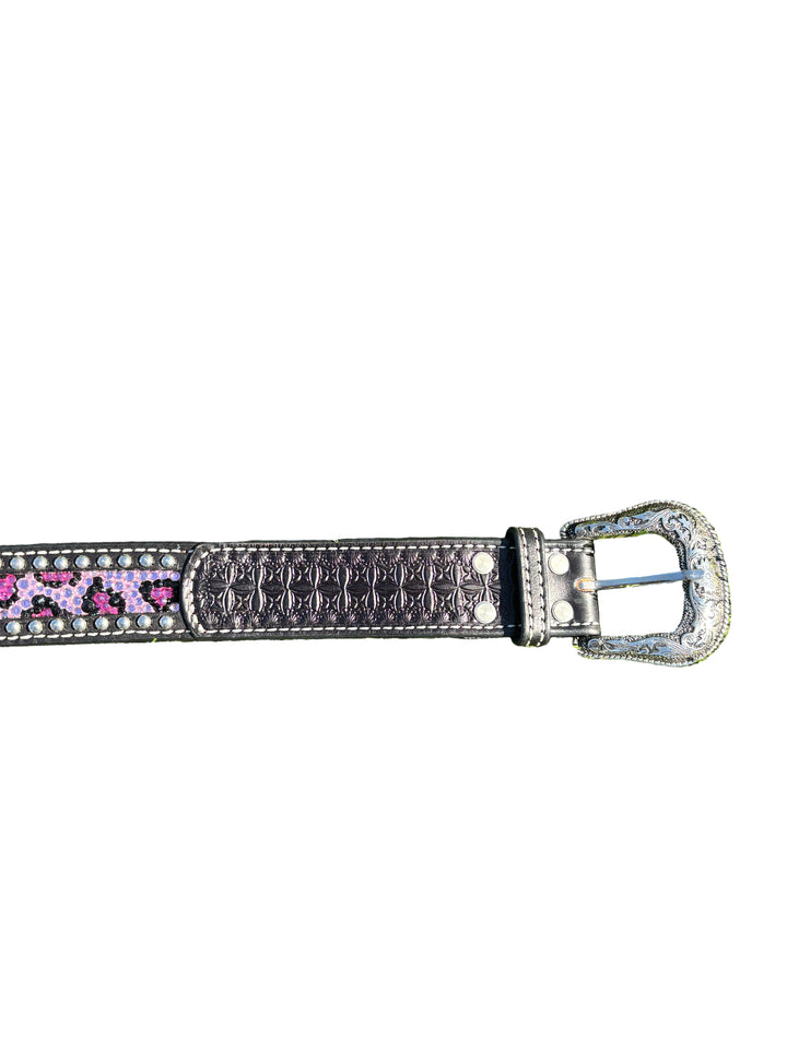 Catty Cowgirl Crystal Tooled Leather Belt