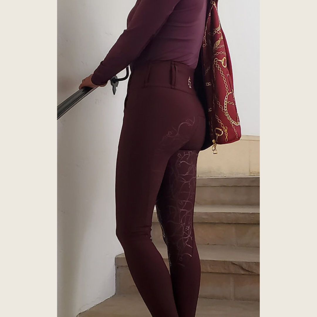 Burgundy Bridle Chain Silicone Grip Breeches