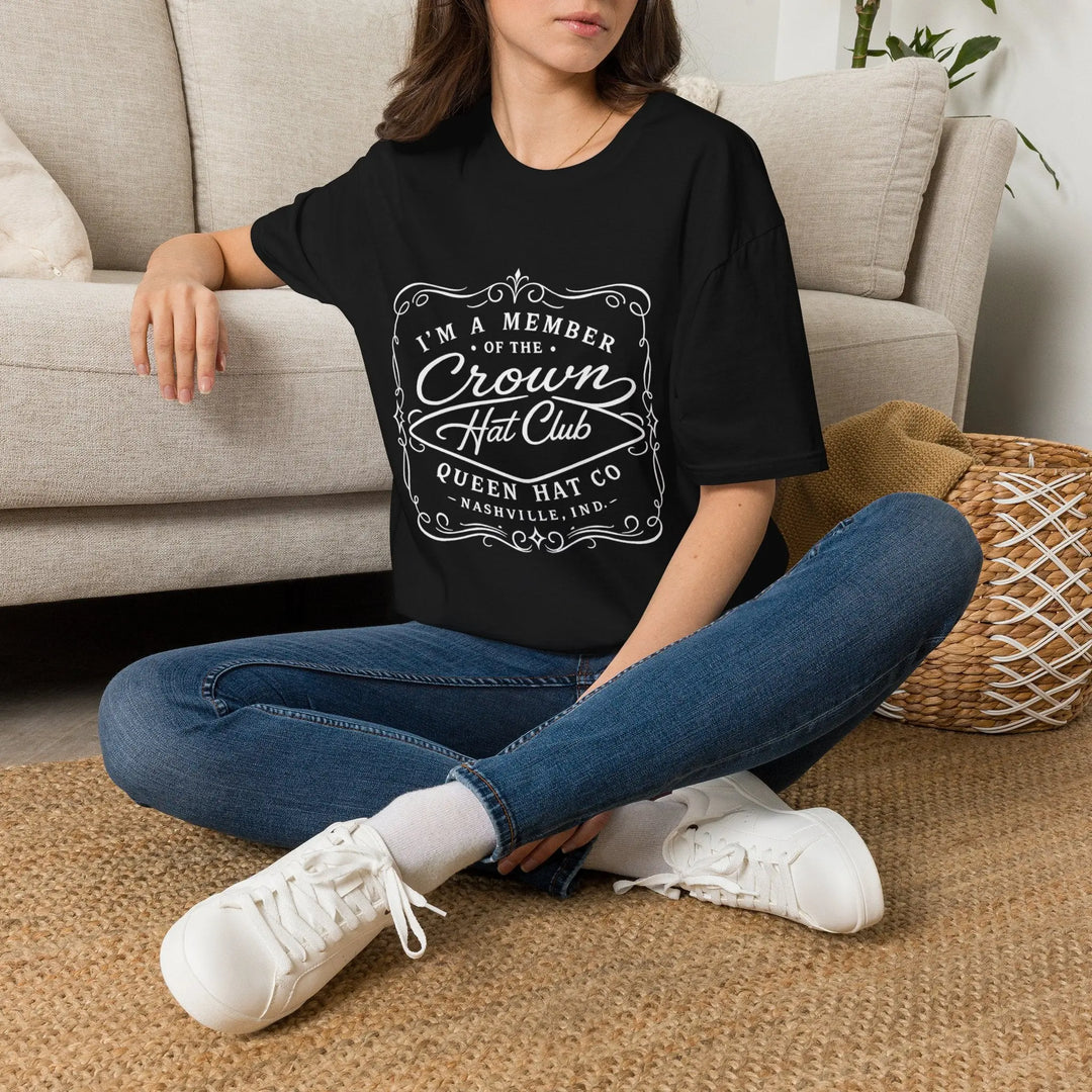 Crown Hat Club T-Shirt — “I’m a Member of the Crown Hat Club” Vintage Badge Tee Printify