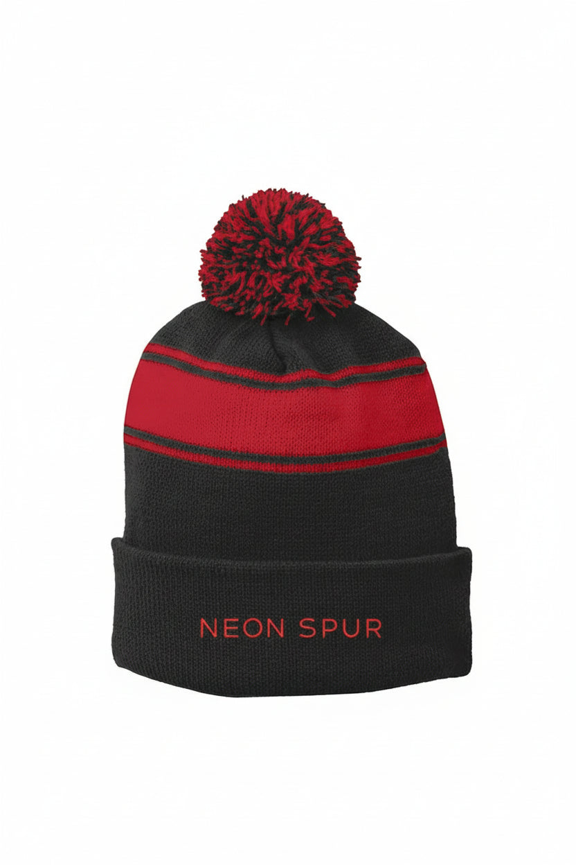Neon Spur Logo Stripe Pom Beanie