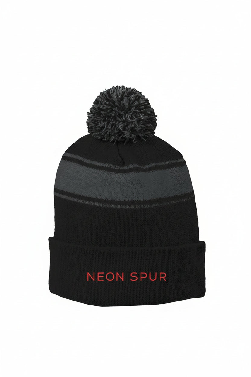 Neon Spur Logo Stripe Pom Beanie