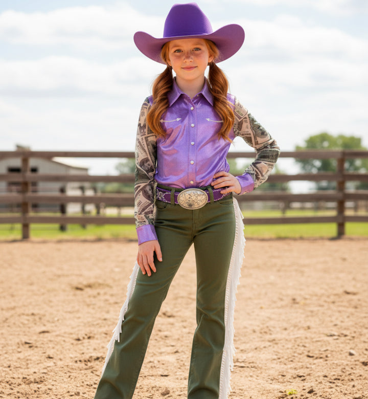 Girls All In Pearl Snap Rodeo Shirt