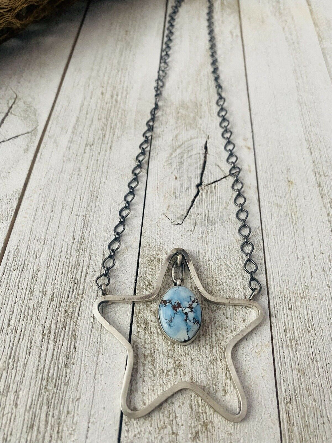 Handcrafted Golden Hills Turquoise & Sterling Silver Star Necklace Signed Nizhoni Traders LLC