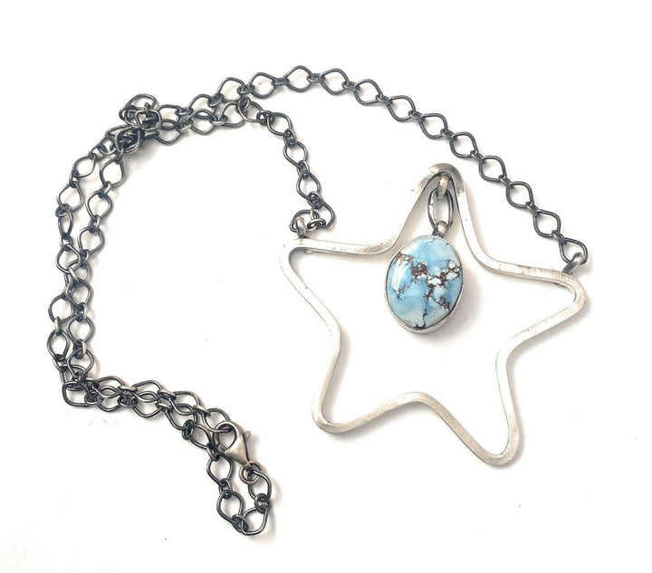 Handcrafted Golden Hills Turquoise & Sterling Silver Star Necklace Signed Nizhoni Traders LLC
