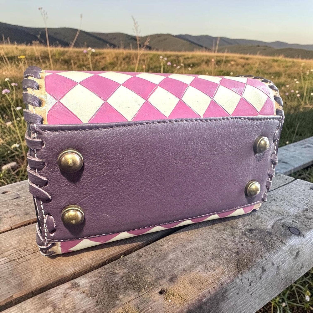 Country Lilac Checkered Speedy Western Genuine Leather Purse Double B Wild Rags