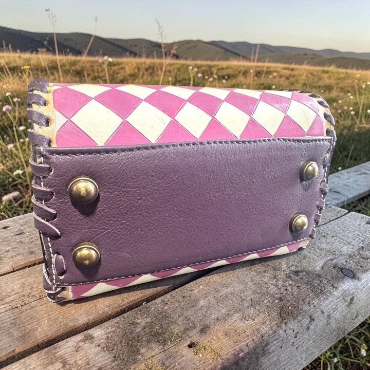 Country Lilac Checkered Speedy Western Genuine Leather Purse Double B Wild Rags