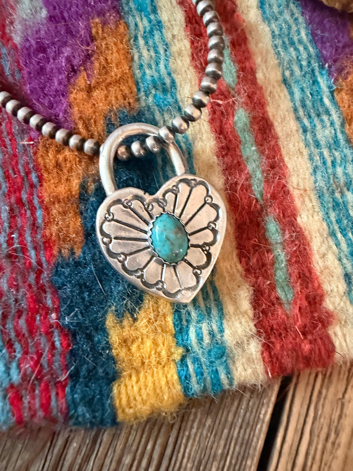 Handcrafted Sterling Silver & Turquoise Heart Locket Pendant Nizhoni Traders LLC