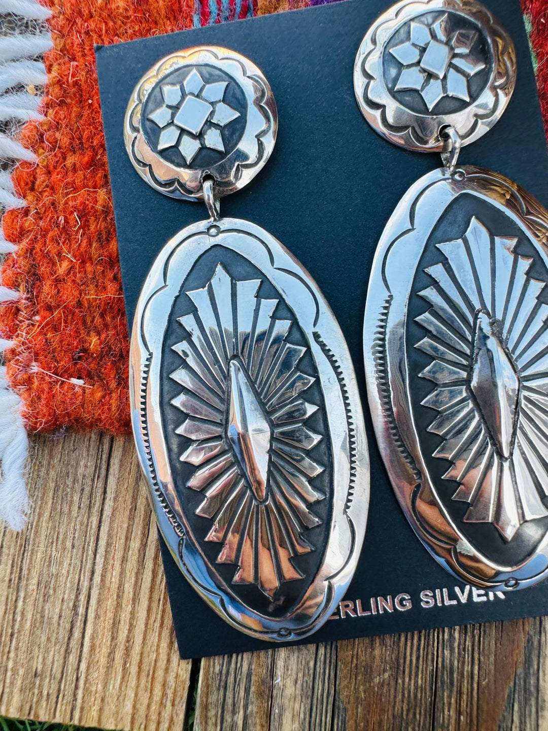 Handcrafted Sterling Silver Concho Dangle Earrings by Mary Tom