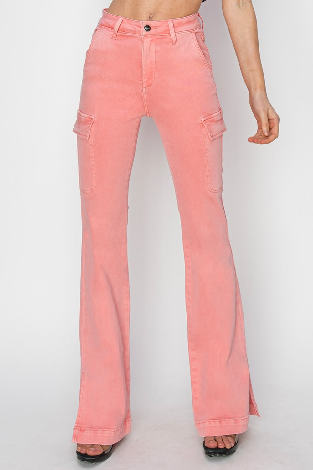 Flamingo Risen Full Size High Rise Side Slit Cargo Bootcut Jeans