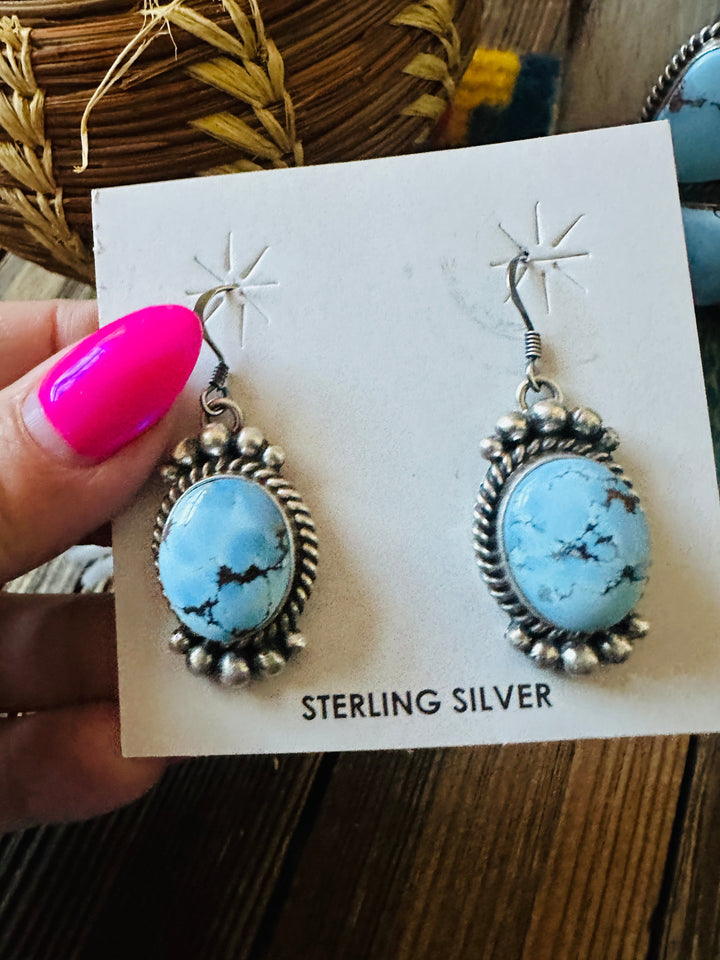 Handcrafted Golden Hills Turquoise & Sterling Silver Squash Blossom Necklace and Earring Set by Mary Ann Spencer